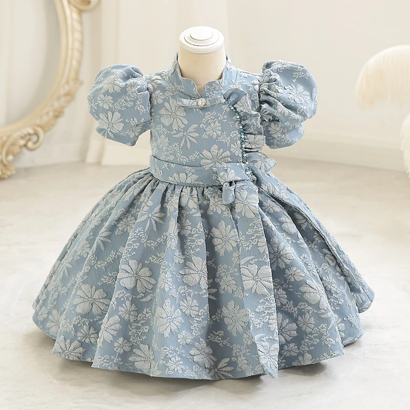 Little child dress skirt Princess skirt short style pompadour skirt Bubble sleeve sweet print skirt spring summer autumn W001