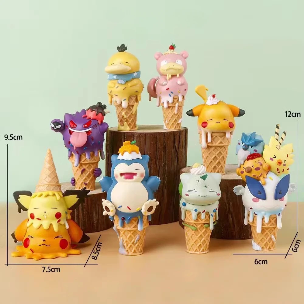 9cm New Pokemon Ice Cream Series Pikachu Psyduck Slowpoke Cute Model Figures Around Anime Desktop Decorations Kids Gifts Toys