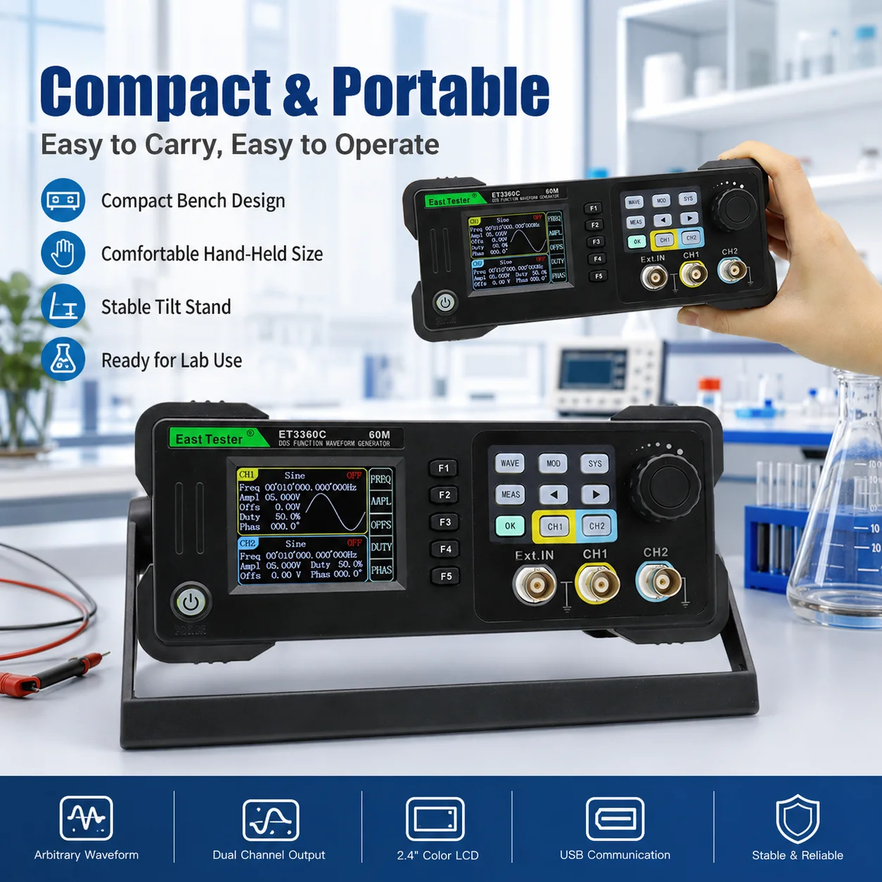 เครื่องทดสอบ East Tester รุ่น - Dual Channel Arbitrary Waveform Function Generator 60Mhz บทวิจารณ์และราคา