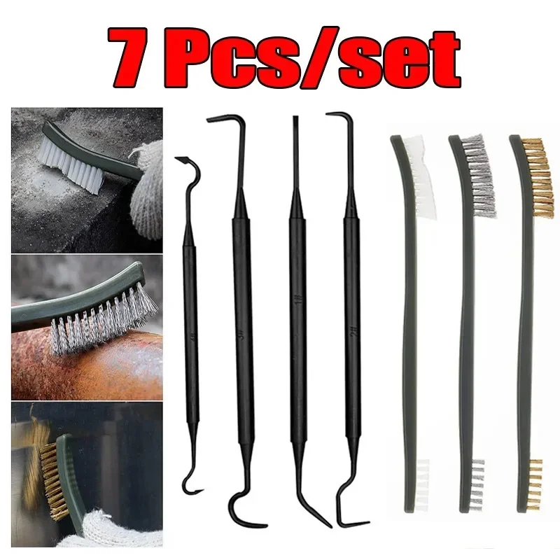 7Pcs/Set Double-end Steel Wire Brush & Nylon Pick Set Universal Car Detailing Cleaning Tool Kit Tactical Rifle Gun Cleaning Tool