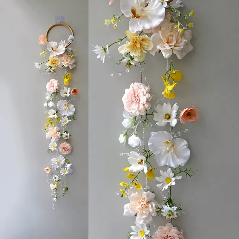 Spring and summer hand-held flowers, crystal pendant bride wedding photography simulation flower home wall decoration champagne