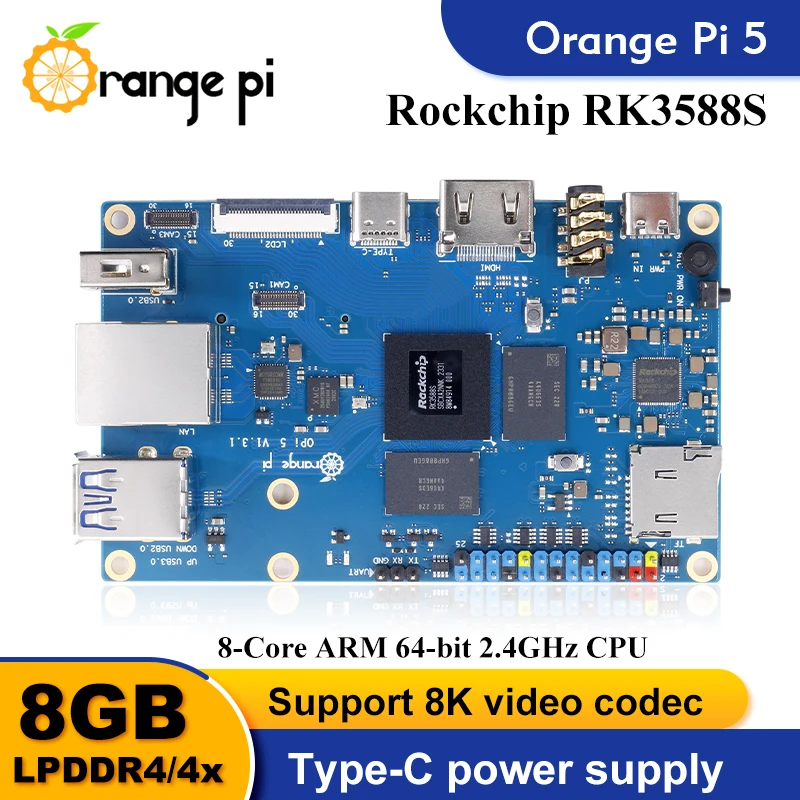 Orange Pi 5 8GB + Metal Shell + Wifi-BT Module Single Board Computer RK3588S Orange Pi5 Development Board