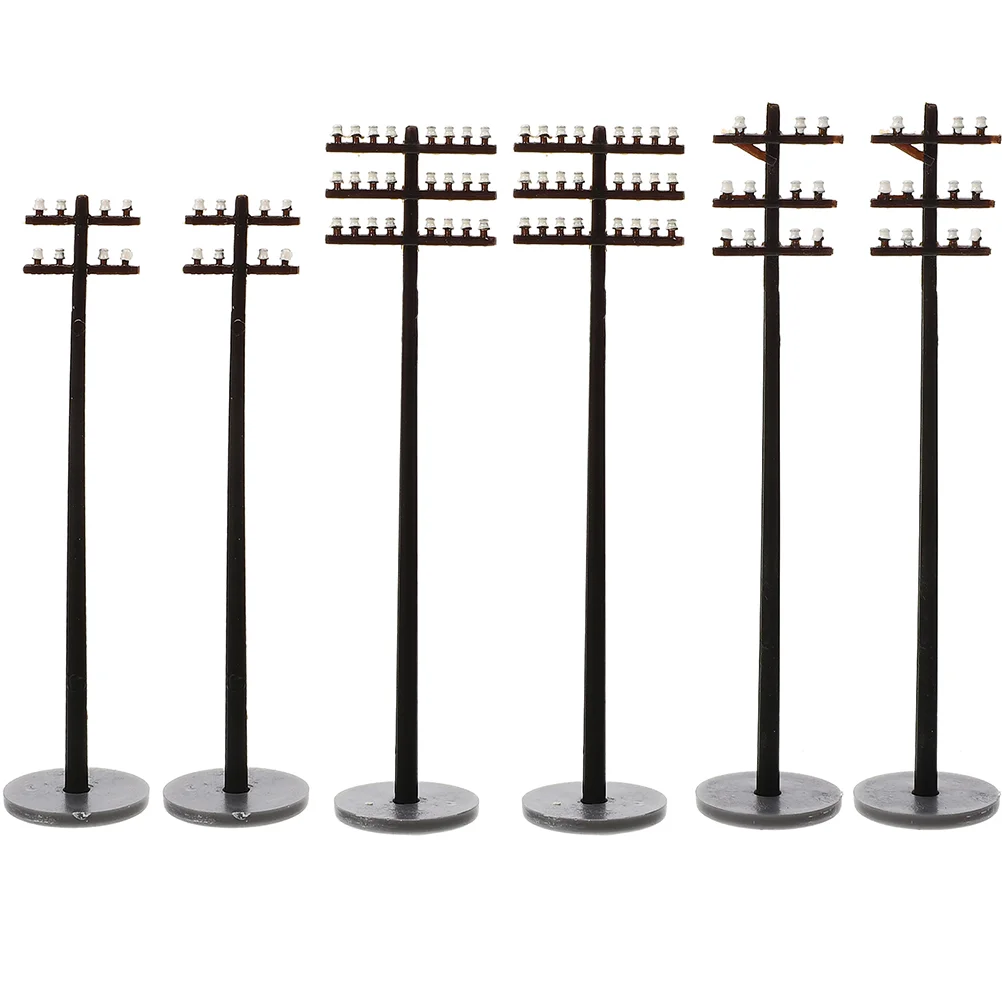 6 Pcs Micro Landscape Garden Mini Diorama Telephone Poles Railroad Decorations DIY Telegraph Model Accessories