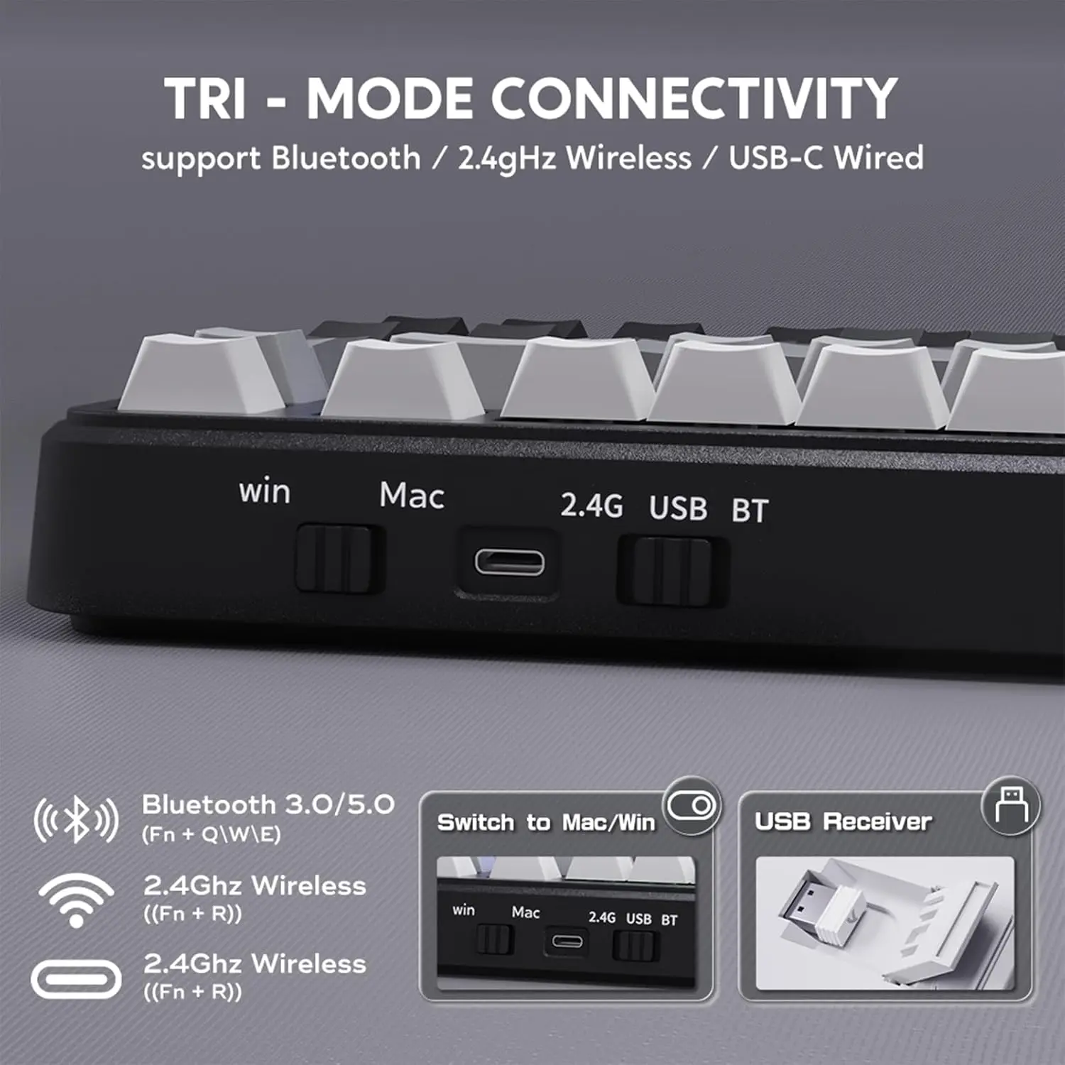 لوحة مفاتيح الألعاب الميكانيكية اللاسلكية ATTACK SHARK M86، لوحة مفاتيح مخصصة RGB قابلة للتبديل السريع بنسبة 75%، أغطية مفاتيح PBT مطبوعة على الجانب