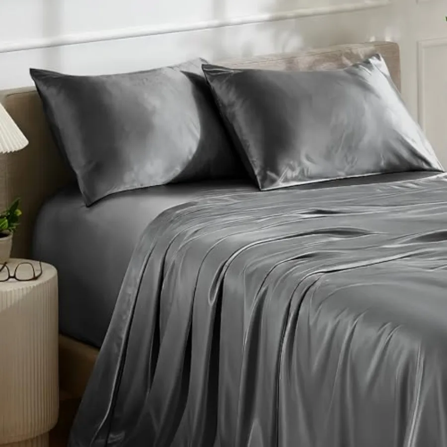 

Poly Satin Sheet Set - Luxury Soft and Smooth Satin - for Hair and Skin - Breathable - Similar to Silk - Deep Pocket up to 15"