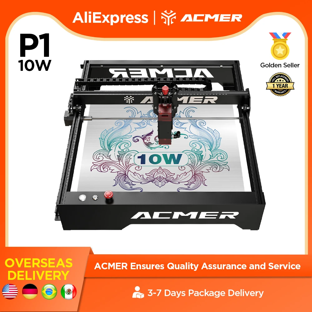 ACMER P1 10W Powerful Laser Engraver Machine With Wifi Control Laser Engraving Cutting Machine for Wood and Metal 400X410mm Size