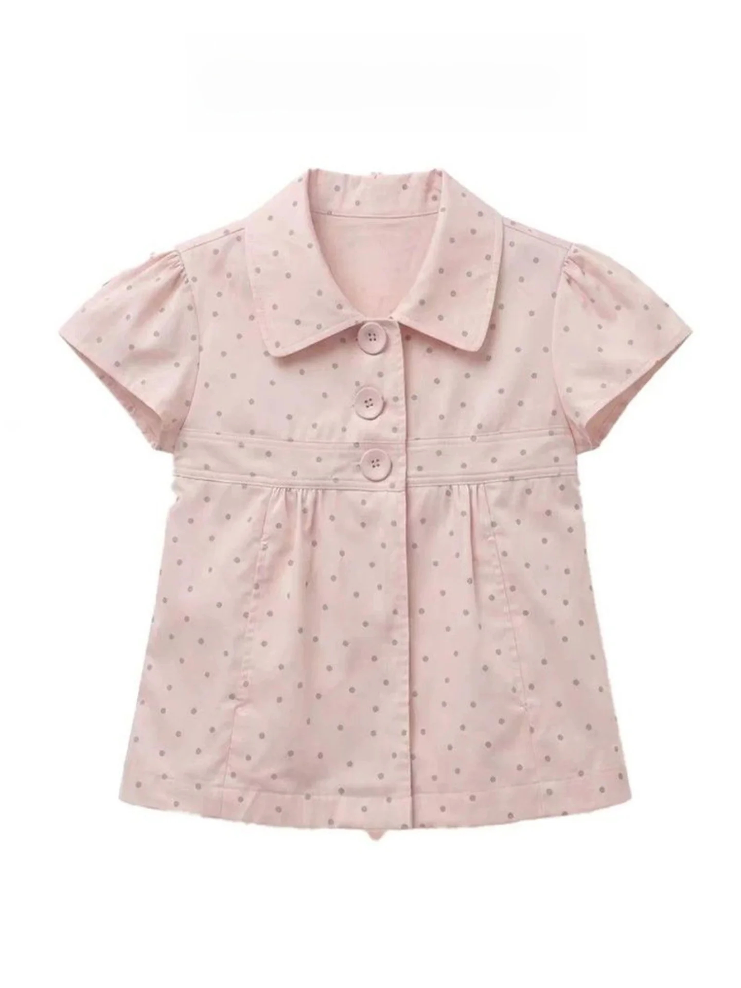 Sweet Pink Polka Dot Doll Collar Short Sleeve Shirt Korean Style Slim Fit Summer Top for College Girls And Women