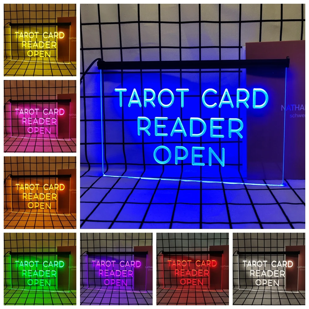 Open Tarot Card Reader-Retro LED Neon Sign Home Decor with Vintage Plaques and Posters for Room Office Farmhouse