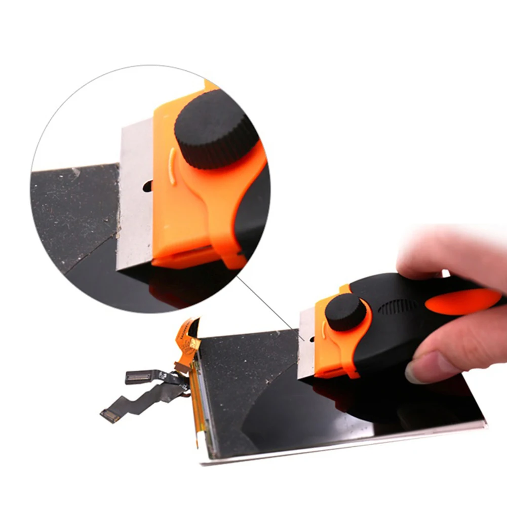 Double Head Scraper with Metal & Plastic Blades for Removing Paint Glue Stickers from Glass Walls Appliances - Orange