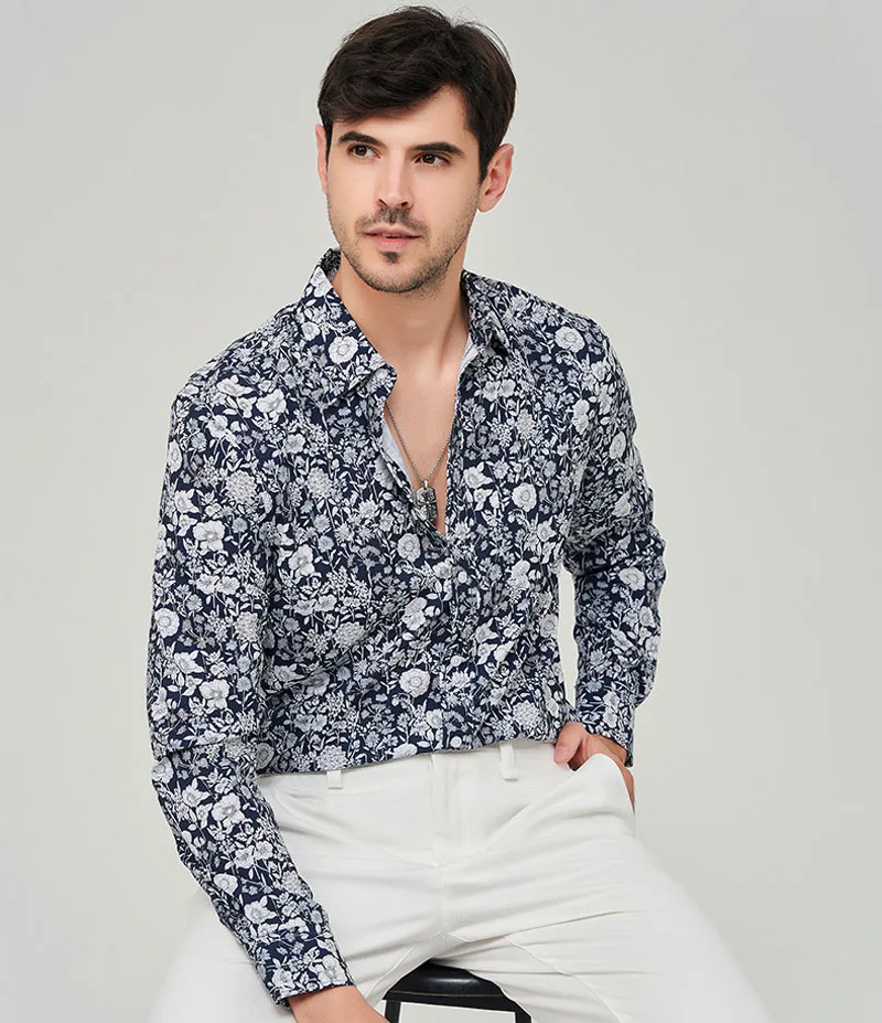 Camisa de negócios de manga comprida masculina estampada Regular Fit, camisas de moda masculina para primavera e verão, novo, 2022, MY1009