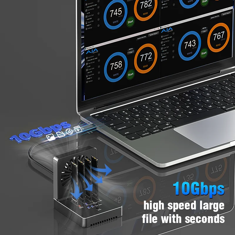 FIDECO Stock 4 Bay NVME SSD Offline Clone Docking Station with Fan USB4 40Gbps Data Transfer Free Installation M2 SSD Dupilcator - Image 4