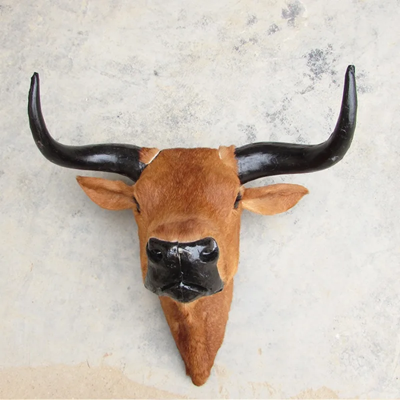 ‌Realistic Buffalo Head Wall Decor,Genuine Leather Animal Trophy,Bar&Living Room Specimen,Creative Housewarming Gift for Office