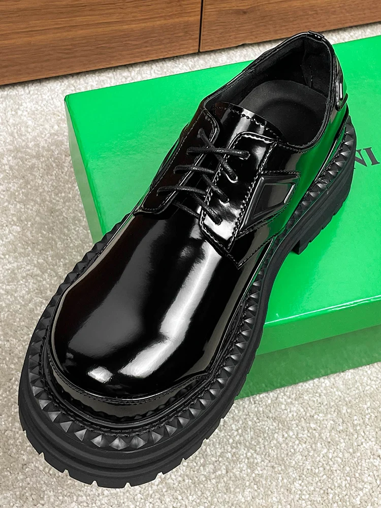 

Spring and Autumn New Men's Leather Thick Bottom Round Head Groom Wedding Derby Shoes Business Dress Shoes