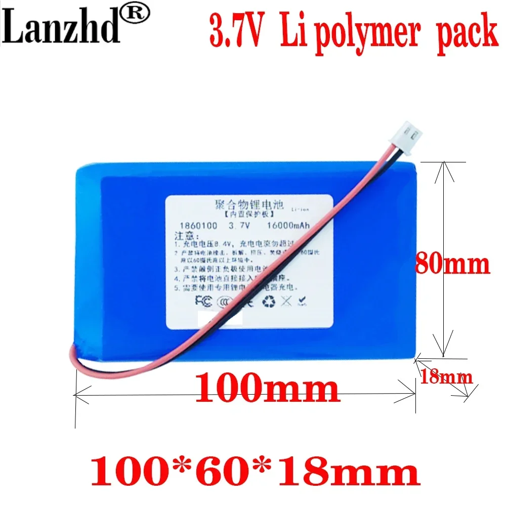 1-10ชิ้น Li-แบตเตอรี่โทรศัพท์ลิเธียมโพลิเมอร์3.7V 16000มิลลิแอมป์ baterai litium แบตเตอรี่โทรศัพท์สำหรับมือถือแหล่งจ่ายไฟไฟ LED