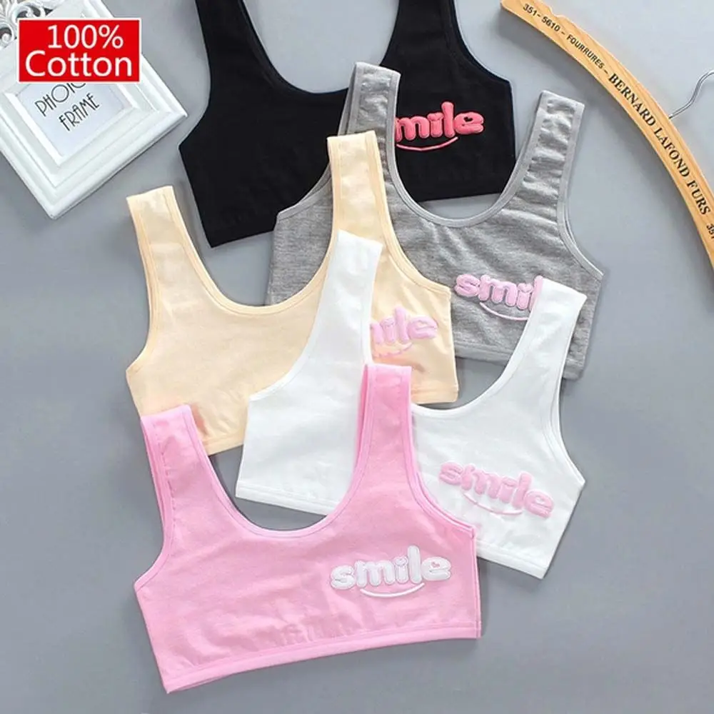 Girl Bra Bras Cotton Girl\'s Sports Bra Kids Tank Crop Top Camisole Breathable Teens Girls Training Invisible Bra for 7-14years