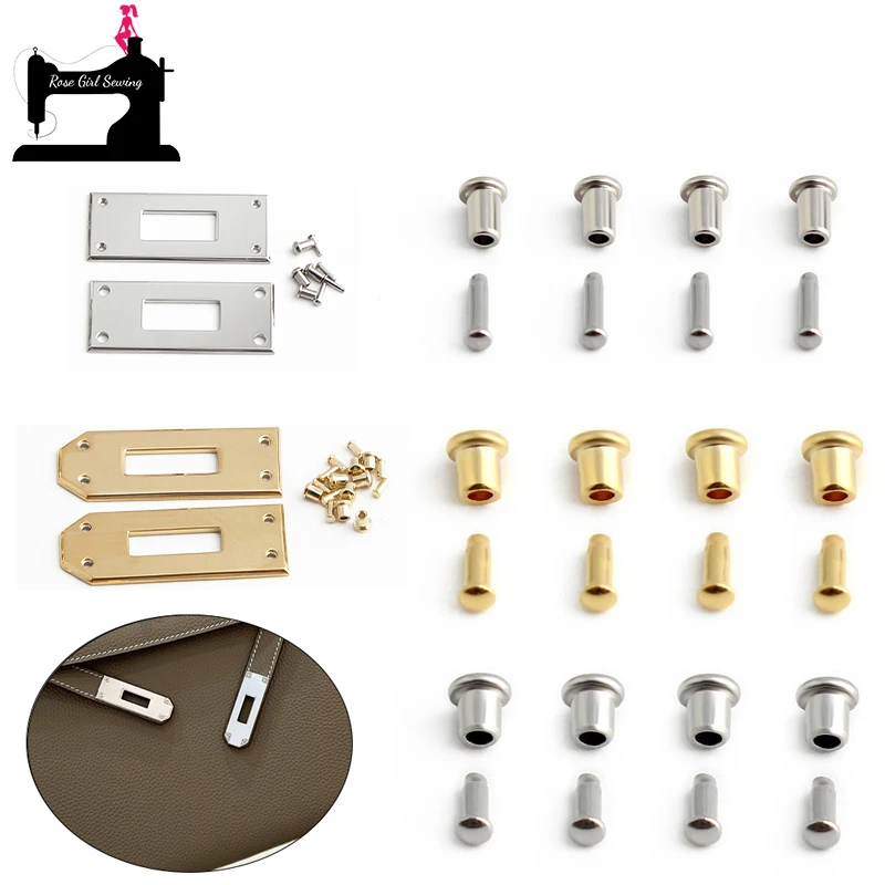 

5/20Sets Stainless Steel Square/Rectangle Eyelets Hanger Screws For Locks Rivets Handbag Shoulder Bags Straps Repair Accessories