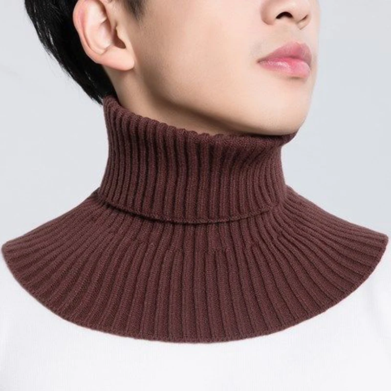 Men Knitted Fake Collar Scarf Ribbed Elastic False Collar Winter Warm Cycling Windproof Collar Ruffles Detachable Wrap Scarf