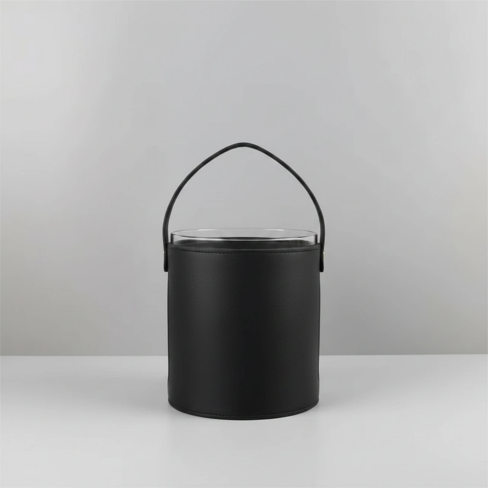 Glass Ice Container with Handle Modern Ice Container with Leather Cover Glass Wine Cooler Thick Long-Lasting for Hosts, Home Bar