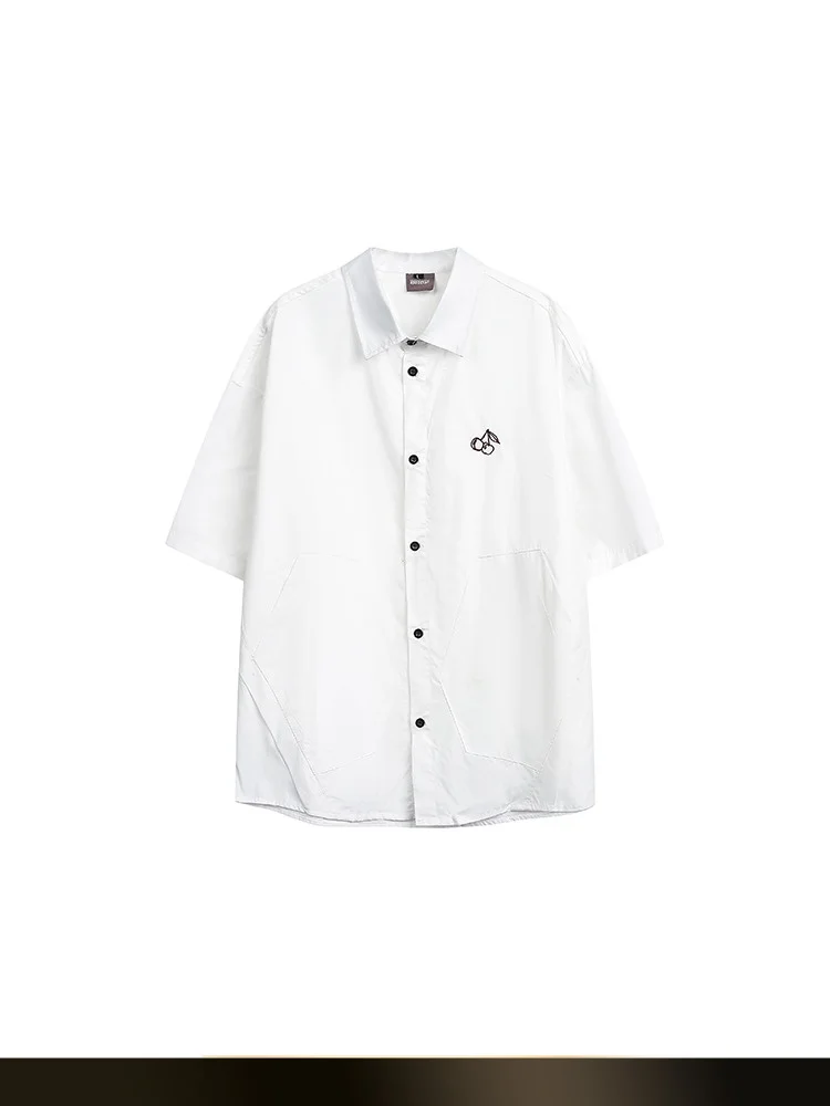 

Retro Japanese Sle Pure Color Button up ort Sve Embroidered Loose Fit Casual irt Summer New Sle Versatile Couple S...