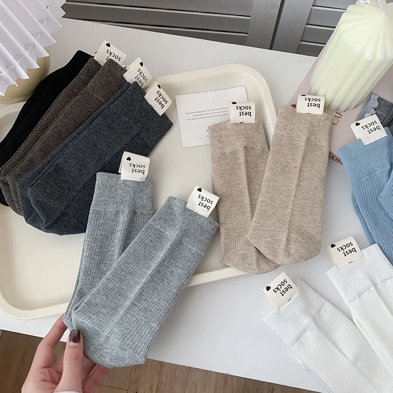 Socks For Women New Fashion Breathable Casual Crew Socks Female Simple Japanese Style Letter Lady Loose Socks Absorb Sweat Basic