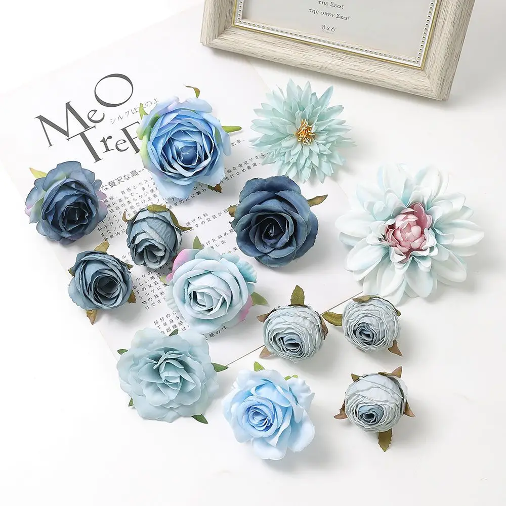 

European-style Blue Series Simulation Rose Flower DIY Handmade Fake Flower Material Supplies Wedding Party Decoration Supplies