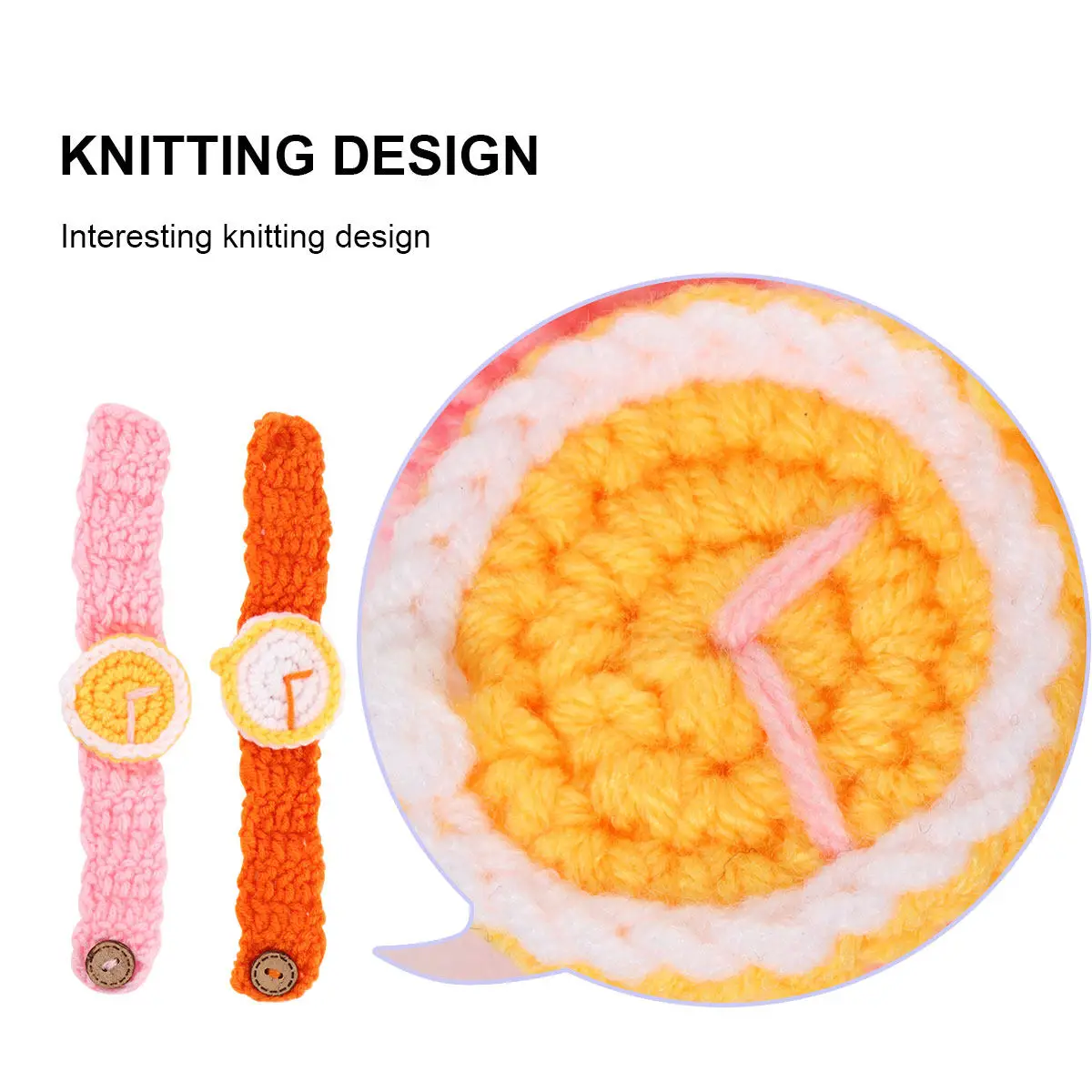 

2Pcs Knitted Watch Handcrafts Funny Simulation Wristwatches Bracelet Pink Orange Stylish Cartoon Wristwatches Kids Gift Festival