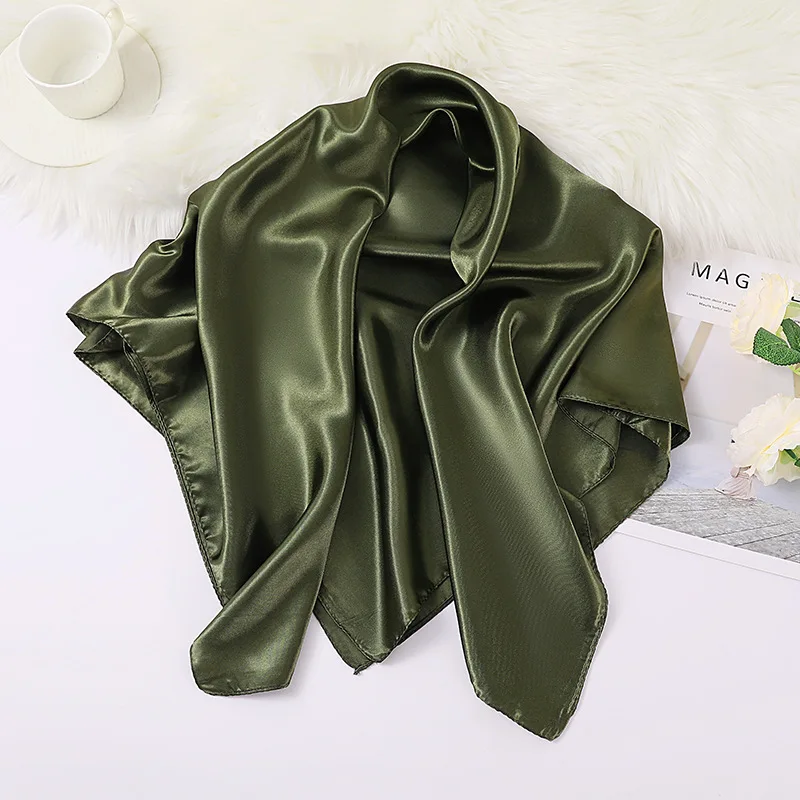 Solid Color 90*90cm Silk Scarf Foulard Satin Bandana Headscarf Cheveux Neckerchief Hijab Accessoires For Woman Hair Scarf