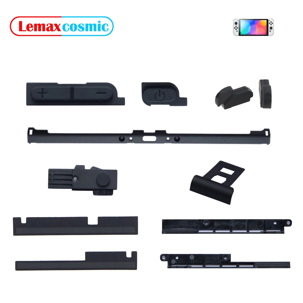 Lautstärketaste, Ein-/Aus-Taste, Rahmen, Bumpe-Lichttaste, rutschfester, staubdichter Gummi-Aufkleber, Kartensteckplatz-Abdeckung für Nintendo Switch OLED NS