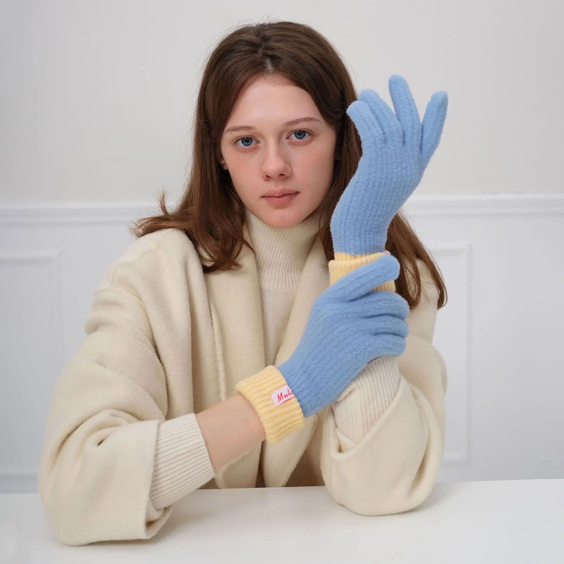 Women's Wool Blend Knitted Gloves, Winter Warm Touchscreen Solid Color Fingerless Convertible Mittens, Versatile
