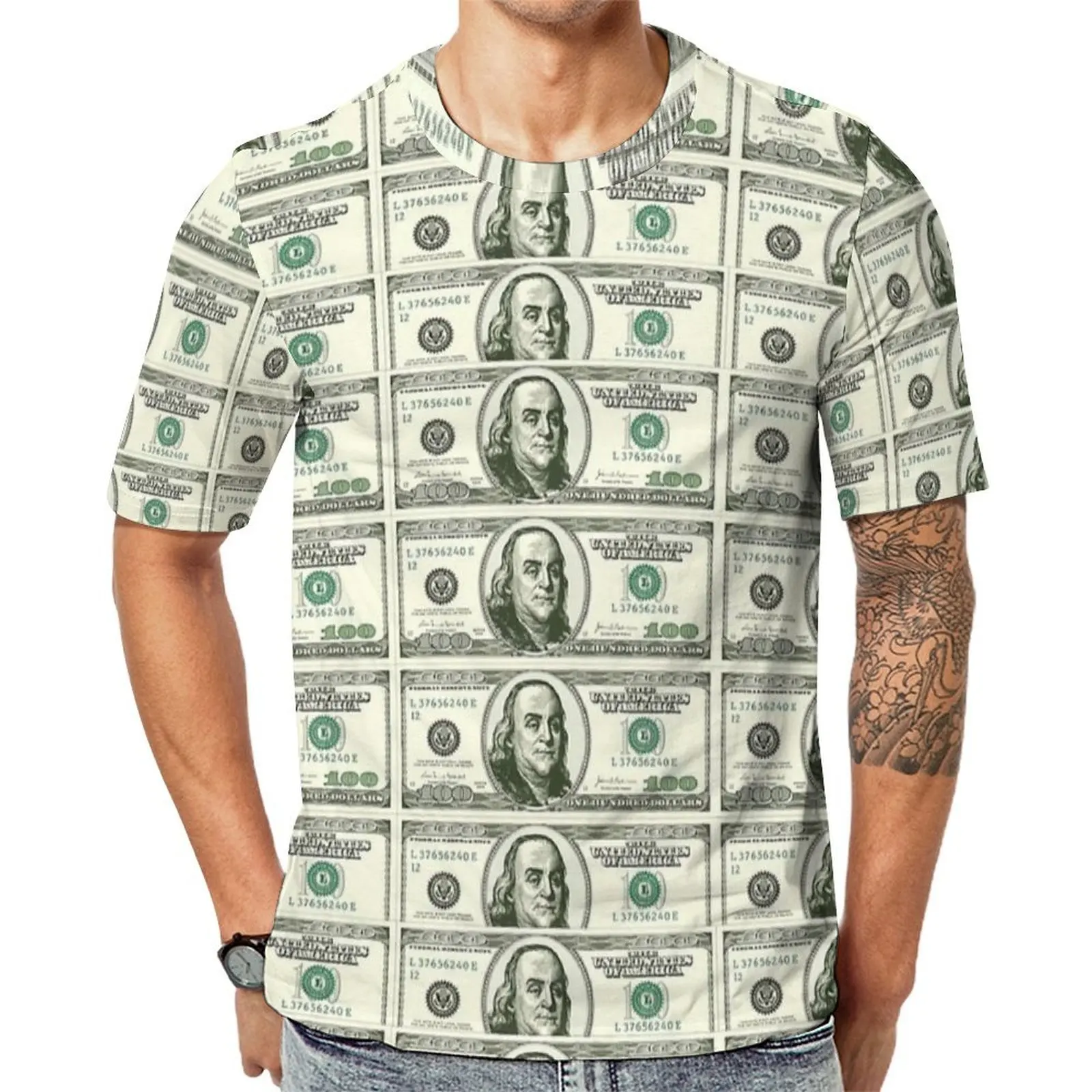 100 Dollars Funny Gift For Money Lover T-Shirt For Man O Neck T-Shirts Summer Fashion Clothing Short Sleeve Basic Plus Size Tees