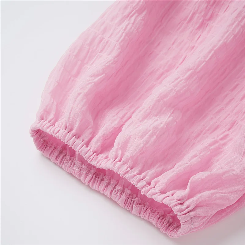 ชุดเดรสลำลองผู้หญิง ABRT สำหรับฤดูร้อน แขนพอง คอวี แต่งระบาย กระดุมหน้า ผ่าข้าง สไตล์โบฮีเมียน เหมาะสำหรับวันหยุดพักผ่อนที่ชายหาด งานแต่งงาน ปี 2025