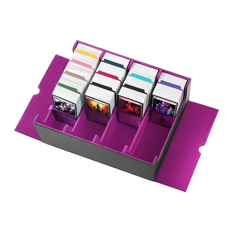 Magnetic PU Leather Card Storage Box 4 Grid Large Capacity Trading Card Organizer Holder for Collectible Game Sports Cards
