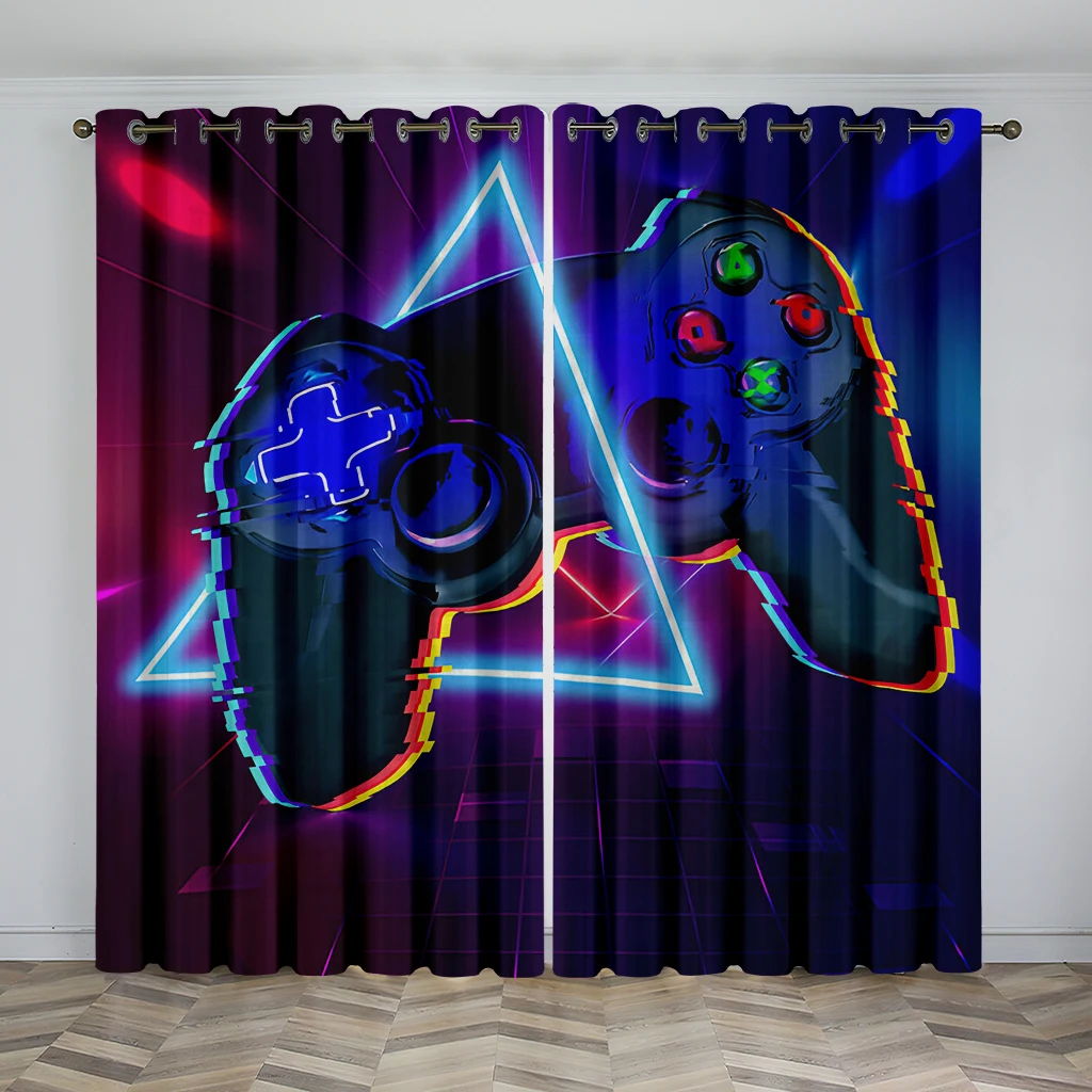 

Play Game Controller Gamepad Gamer Boys Girl Window Curtains Drapes for Kids Bedroom Living Room Kitchen Door Home Decor 2Pieces