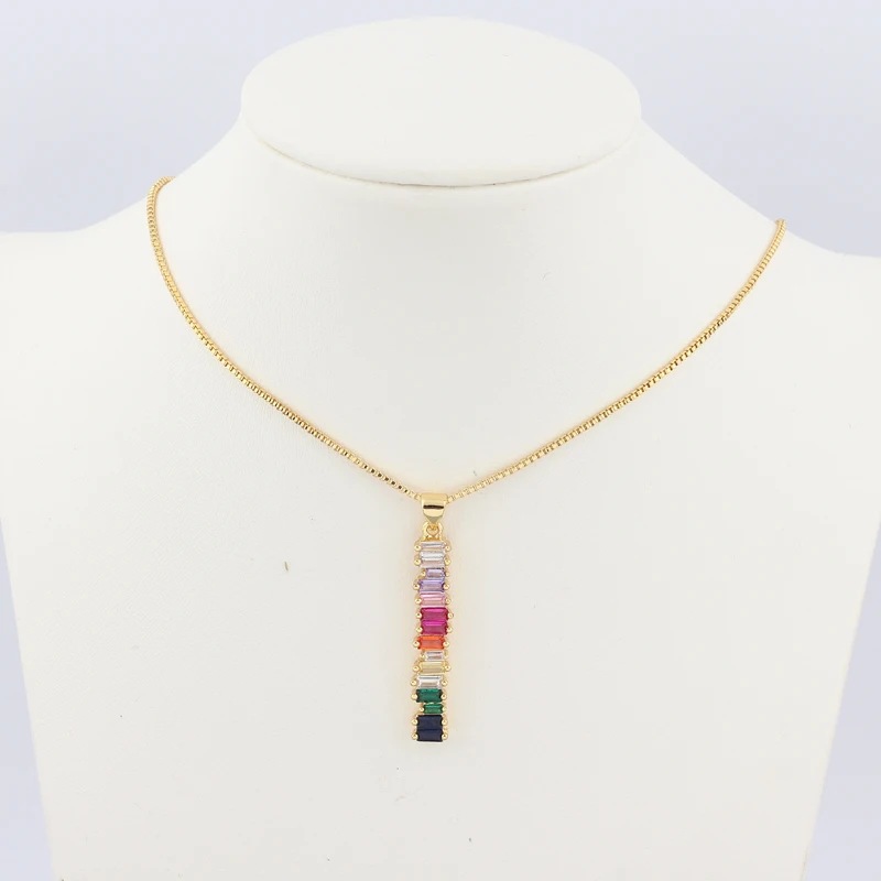 الذهب معبأ قوس قزح قلادة شريط متعدد الألوان الرغيف الفرنسي كونيبك زركونيا حجر طويل المختنق القلائد للنساء بيان مجوهرات