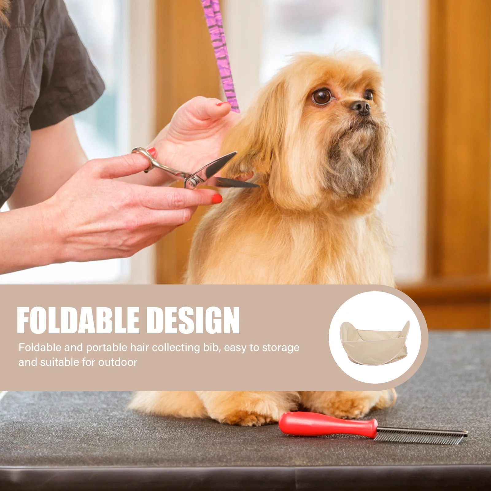 

Portable Pet Shearing Bib Foldable Waterproof Dog Cat Haircutting Bib Large Capacity Hair Collecting Storage Container