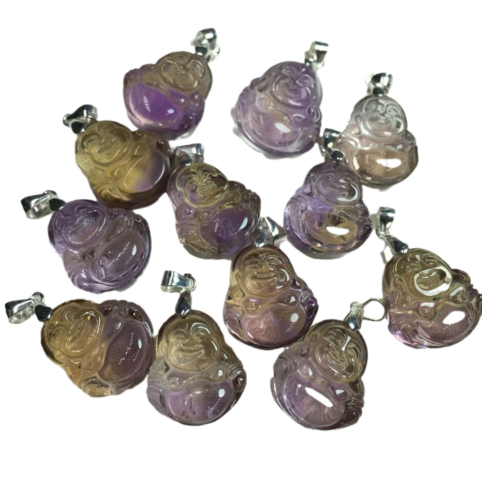 Cz natural ametrine buddha pendant with silver clasp