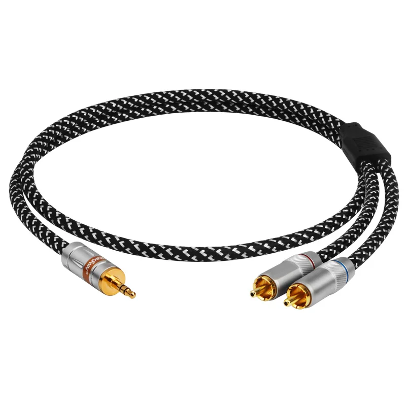 HIFI Pure Copper Silver Plated 3.5mm Jack to Two RCA Subwoofer Cable Mobilephone PC Speaker Audio Cables Power Amplifier Line