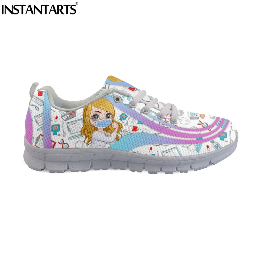 New Fashion Girls Casual Sneakers Personalized Nurse Medical Design Women Flats Shoes Female Nursing Lace Up Zapatos
