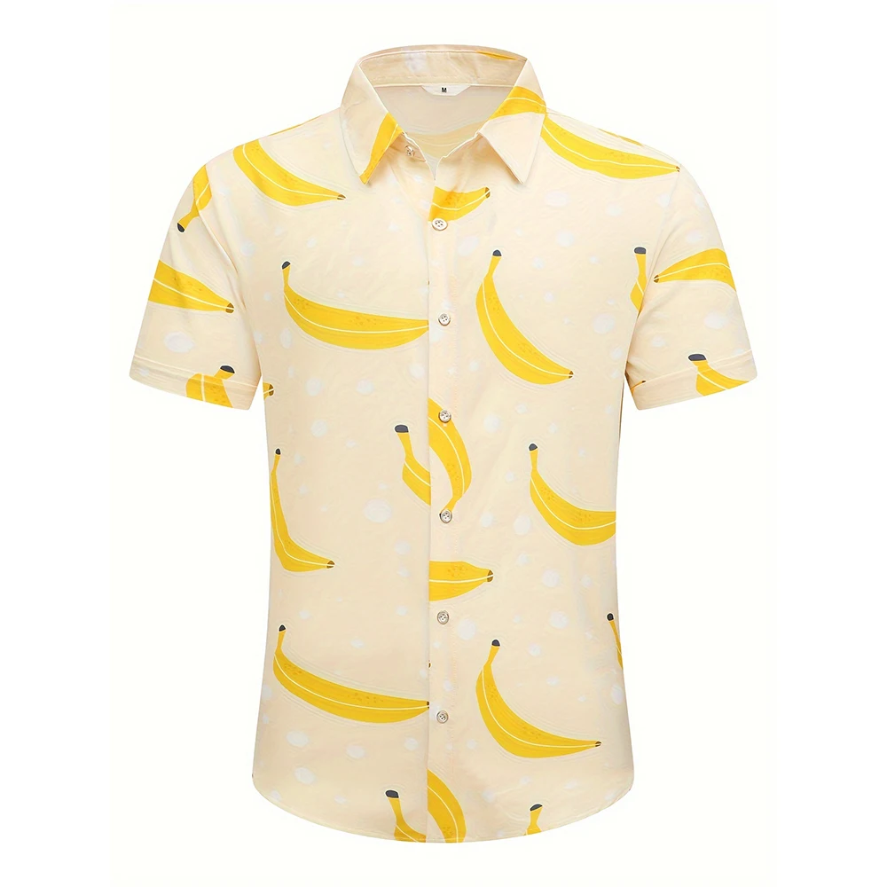 

Summer Shirt Men'S Large Size Lapel Button Up Short Sleeve Top Hawaiian Vacation Casual Shirt Fashion Banana Print Shirt