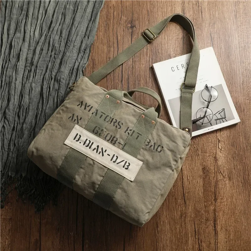 

Blunt Razor Vintage Pilot Tote Helmet Bag Heavy Duty Washed Aged Canvas Travel Bag WWII Model Large Capacity Military Bag