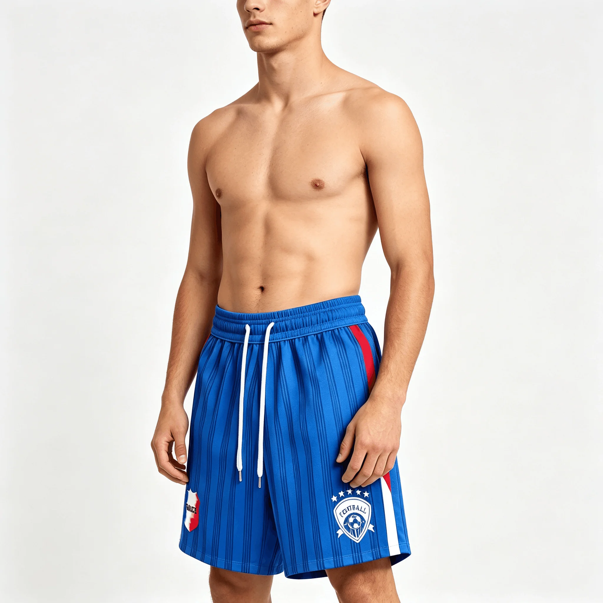 Unisex Football Shorts Blue Stripe France Style Flag Print Sportswear for Soccer, Training, Daily Activities, Men and Women Moto