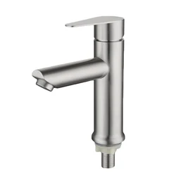 Basin Faucet 304 Stainless Steel Single Cold Water Tap Black Silver Color Deck Mounted Lengthening and Raising Basin Sink Tap