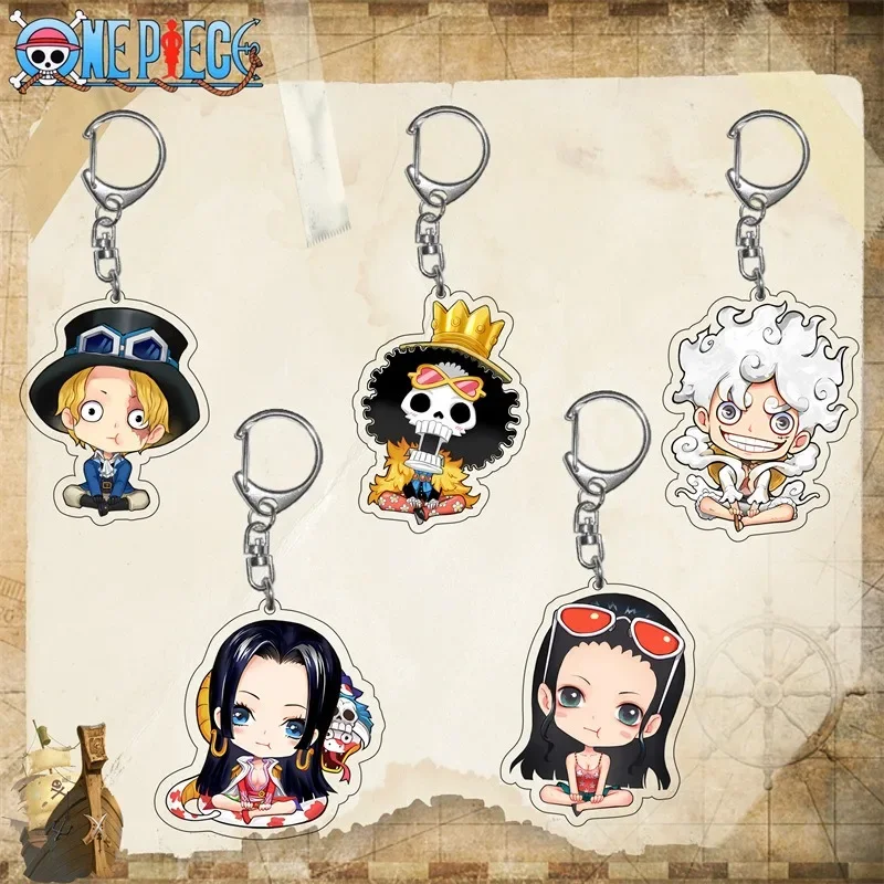 Uma peça chaveiro luffy zoro pirata chaveiro anime personagem estrela dos desenhos animados acrílico pingente bonito mochila carro pingente decoração