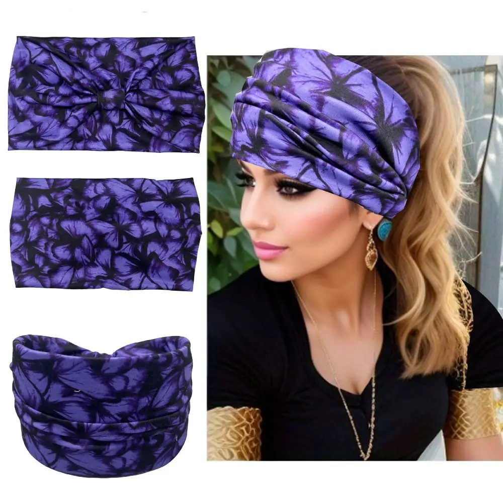 Practical Elastic Wide Hair Band Knotted Tie Dyed Yoga Hairband Headwear Women