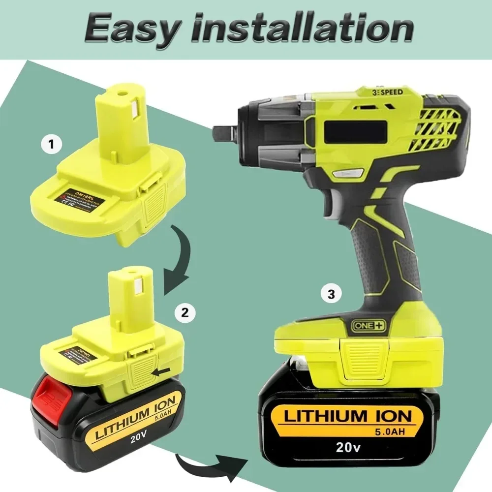 Imagem -04 - Dewalt Bateria Conversor Adaptador 20v Max Milwaukee 18v Converter Bateria Llithium para Ryobi Broca de Ferramentas Elétricas Dm18rl