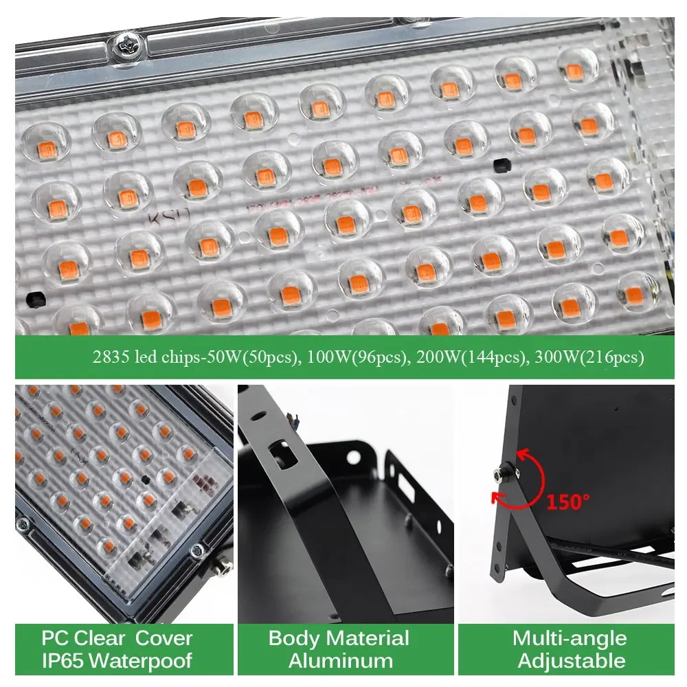 Full Spectrum LED Grow Light para Plantas, Phyto Lamp para Estufa, Iluminação Hidropônica para Crescimento de Plantas, 220V, 50W, 100W, 200W, 300W