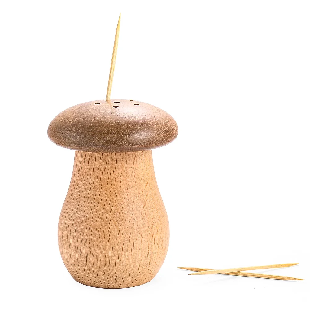 

Creative Solid Wood Toothpick Jar Home Use Black Walnut Beech Duplex Wooden Cute Mushroom Toothpick Jar Wedding Table Decoration