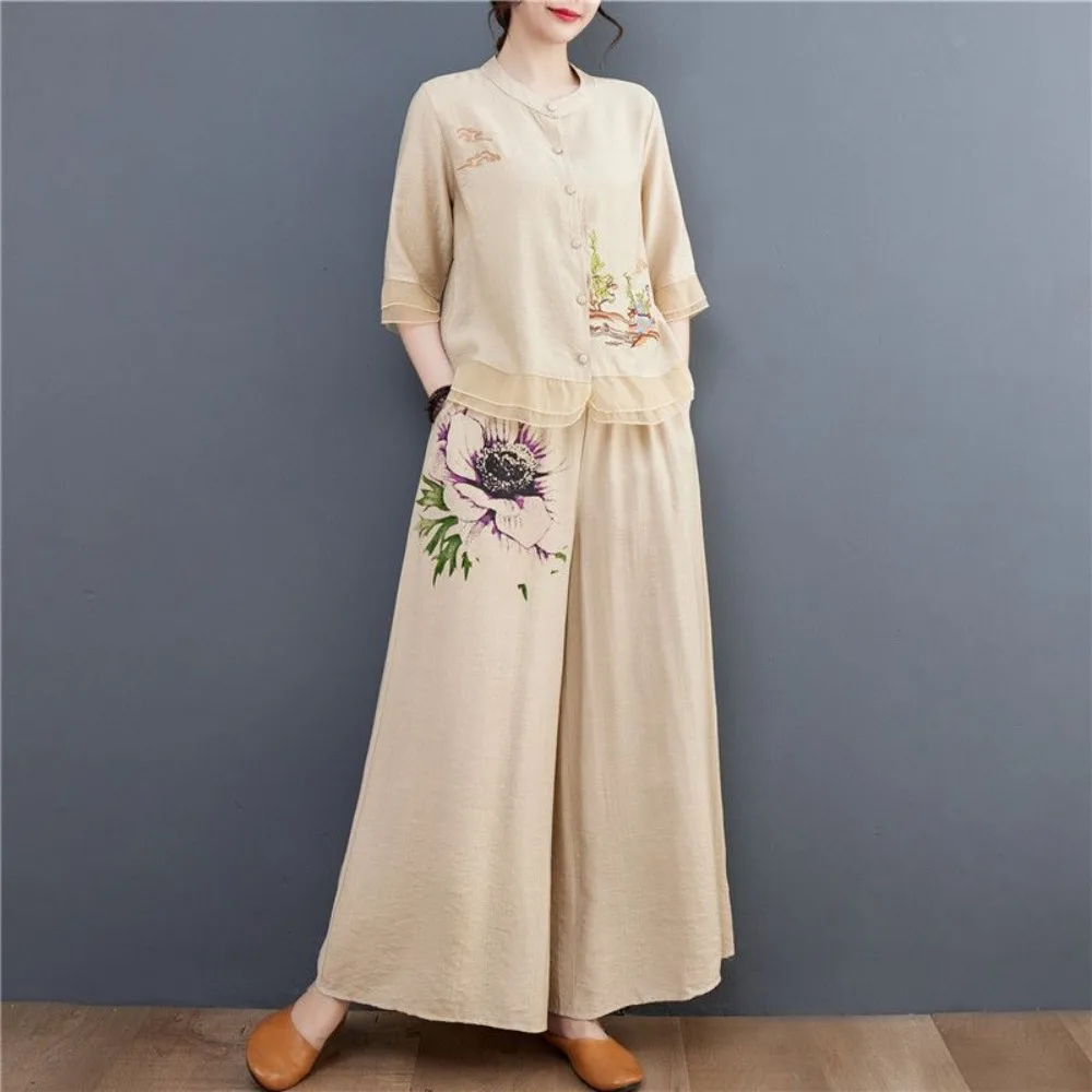 

Chinese Clothes for Women Clothing Sets Ethnic Style Cotton Linen Streetwear Traditional Chinese Clothing Summer Vintage Casual