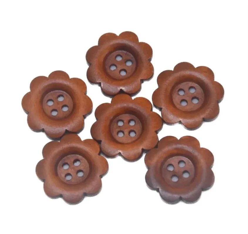 20pcs Wooden Button Lace Shape Flower Sewing Button 25mm 4 Hole DIY Decorations Brown for Decor Sewing Accessories Waterproofing