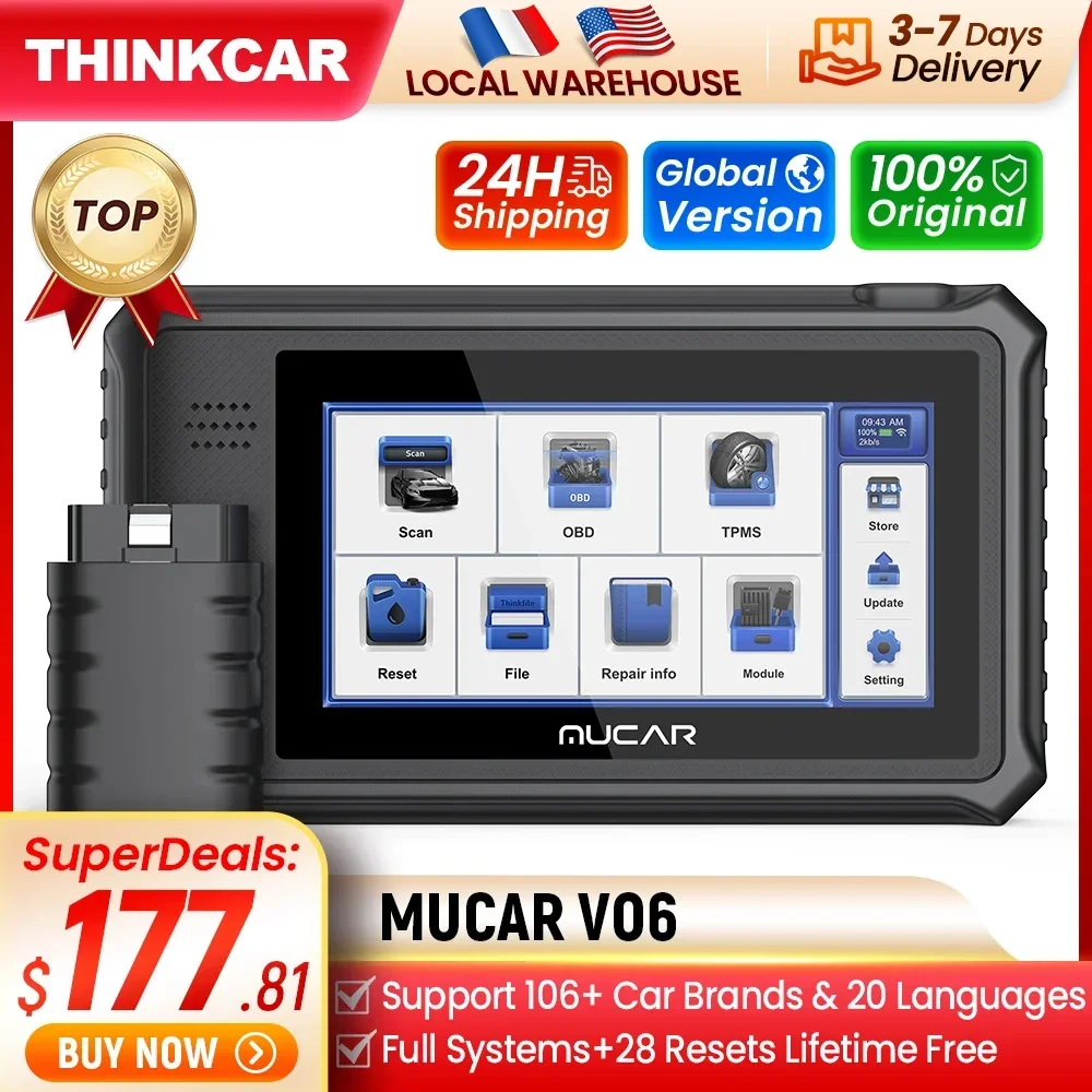 THINKCAR MUCAR VO6 Professional Car Diagnostic Tools Full System Automotive Obd2 OBD Scanner Auto Diagnosis 28 Free Resets